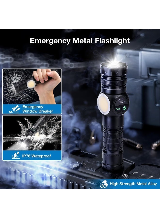 XiuWoo Camping Flashlight,Powerful Flash Light,High Lumen Waterproof Shockproof Flashlight,Zoomable 10W,XHP70,Telescopic Zoom,2 Light Sources & 9 Modes,LED Camping Accessory,Rechargeable Battery for Up to 4-Hour Usage,Magnetic Base with COB Side Light for Multiple Uses,IP67 Waterproof for Camping/Home - Image 3